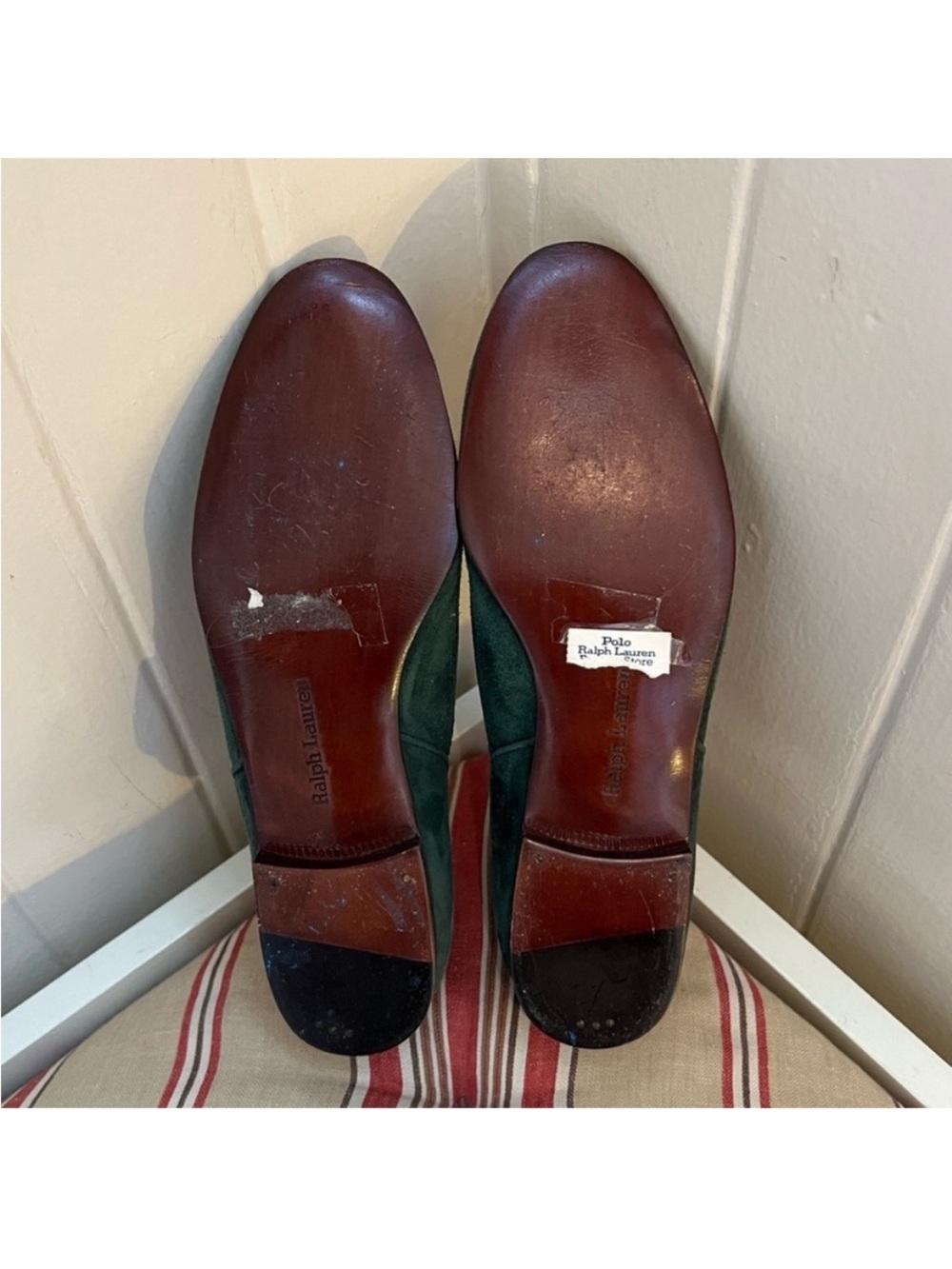Ralph Lauren Forest Green Suede Loafers with Gold emblem - Picture 9 of 13